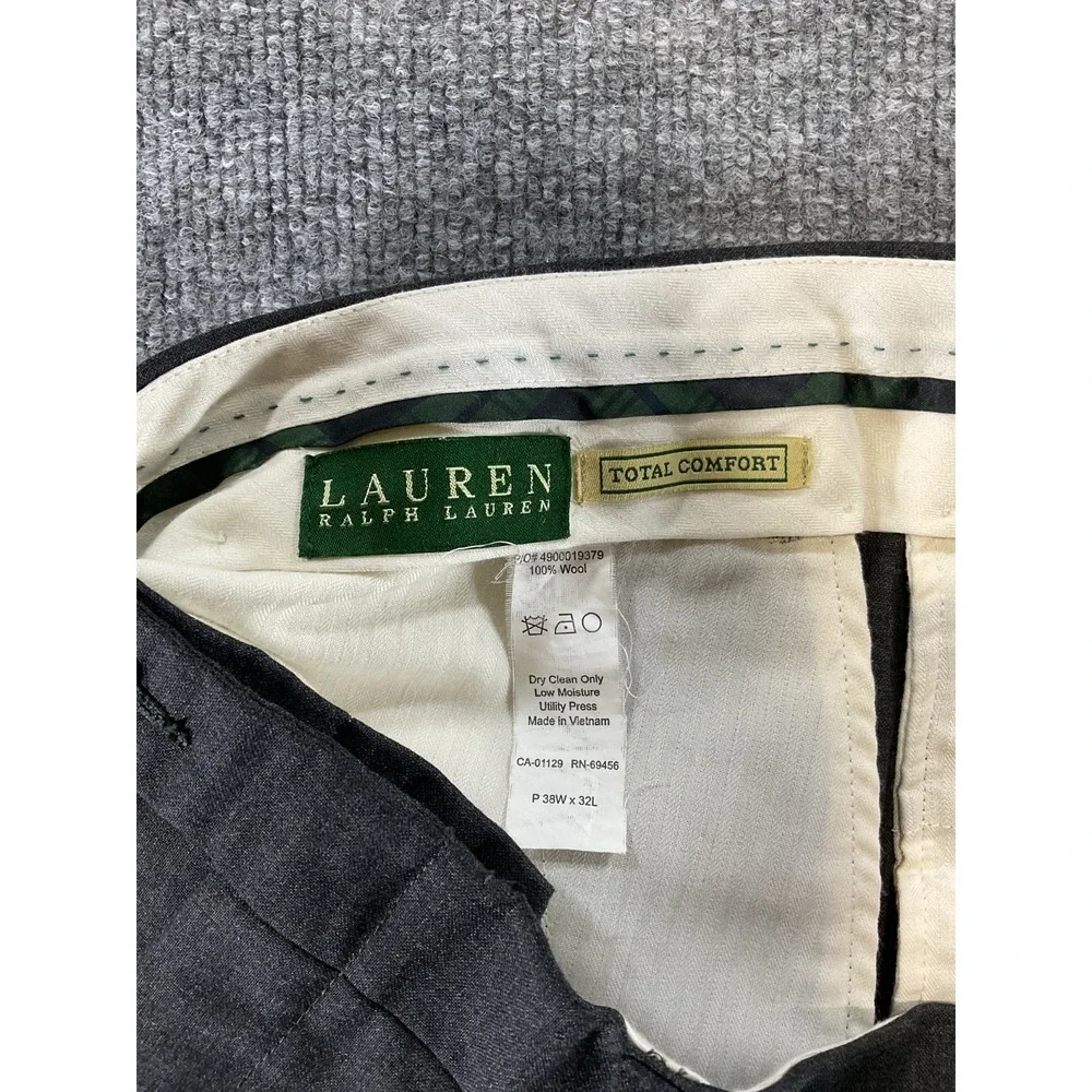 Lauren Ralph Lauren Wool Dress Pants 38x32 Gray Pleated Mens 100% Wool Classic F